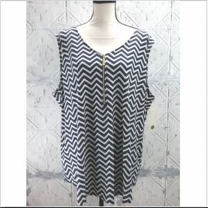 Tacera Womens Tank Top Sleeveless Shirt Navy Blue Chevron Size 3X